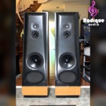 Refinished Thiel CS2.2 floorstanding speakers, pair — front view of both towers with light maple plinths