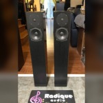 Totem Sttaf floorstanding speakers, pair — front view of the slim black ash towers in a listening room